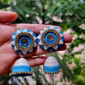 Sky blue polymer clay & paper quilling jhumka
