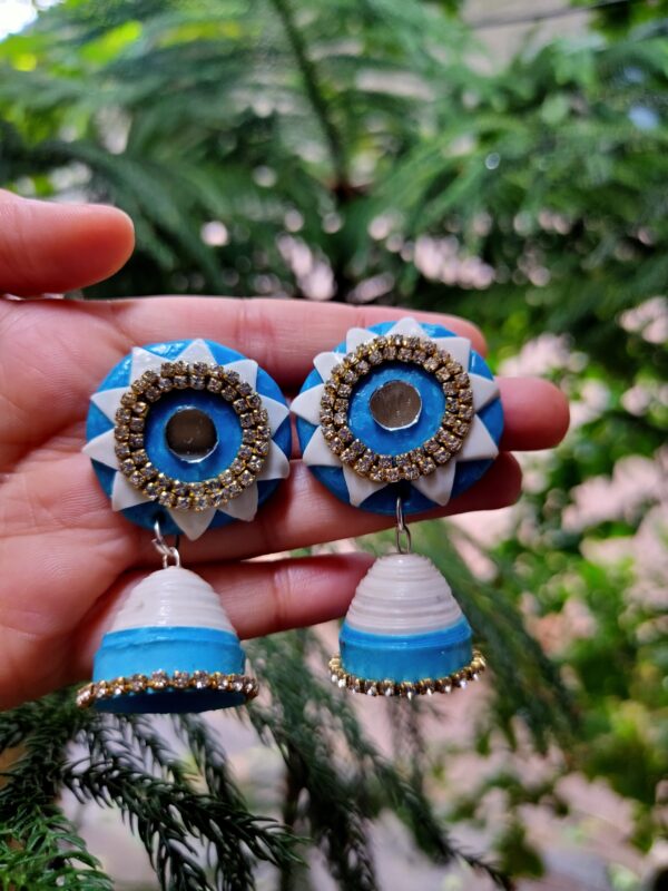 Sky blue polymer clay & paper quilling jhumka