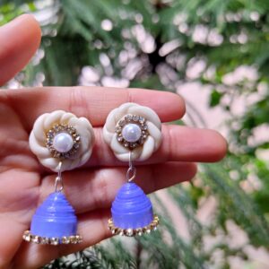 Blue-white polymer clay & paper quilling jhumka