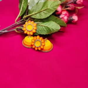 Orange & yellow paper quilling jhumka