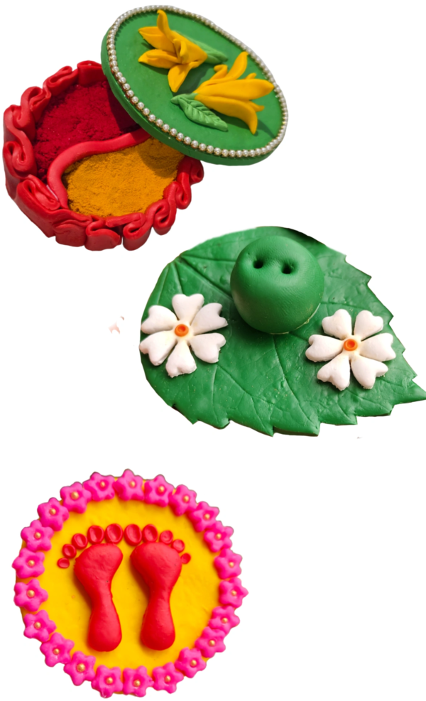 Combo of 3 ( Haldi kumkum karanda, Laxmi pavle & Agarbatti Stand)