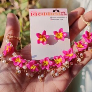 Pink chafa Earrings and Choker set