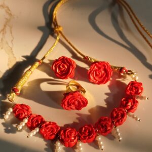 Rose choker , Earrings and Ring Set